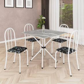 Conjunto de Mesa Tubular 70x70cm com Tampo em Granito Topázio com 4 Cadeiras Analy 048 - Tudo de Móveis