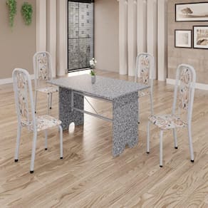 Conjunto de Mesa Tubular 4 Cadeiras 120x75cm Mart Perola com Tampo em Granito Ocre Letícia 070 - Tudo de Móveis