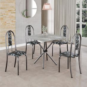 Conjunto de Mesa Tubular 4 Cadeiras 70x70cm Mart Prata com Tampo em Granito Topázio Isabel 048 - Tudo de Móveis