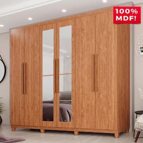 Guarda-Roupa Casal 100% MDF 6 Portas e 4 Gavetas Espanha Com Espelho - Tudo de Móveis