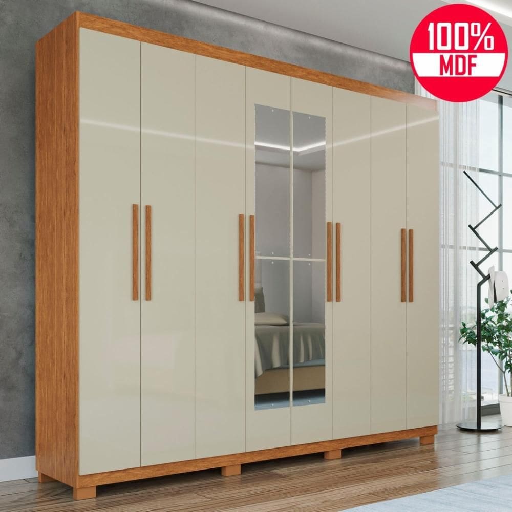 Guarda-Roupa Casal 100% MDF 8 Portas e 4 Gavetas Heros Com Espelho- Tudo de Móveis