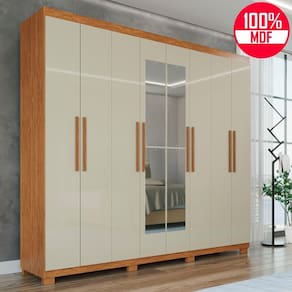 Guarda-Roupa Casal 100% MDF 8 Portas e 4 Gavetas Heros Com Espelho- Tudo de Móveis