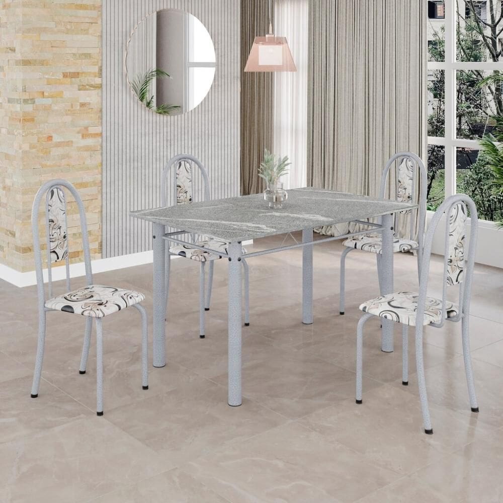 Conjunto de Mesa Tubular 4 Cadeiras 100x60cm Mart Perola com Tampo em Granito Topázio Isabel 020 - Tudo de Móveis