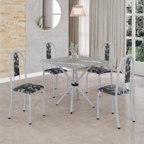 Conjunto de Mesa Tubular 4 Cadeiras 70x70cm Mart Perola com Tampo em Granito Topázio Isabel 048 - Tudo de Móveis