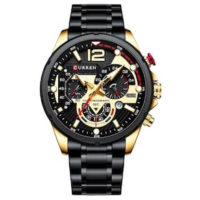 Relógio esportivo Curren 8395 para homens, cor dourada, aço inoxidável
