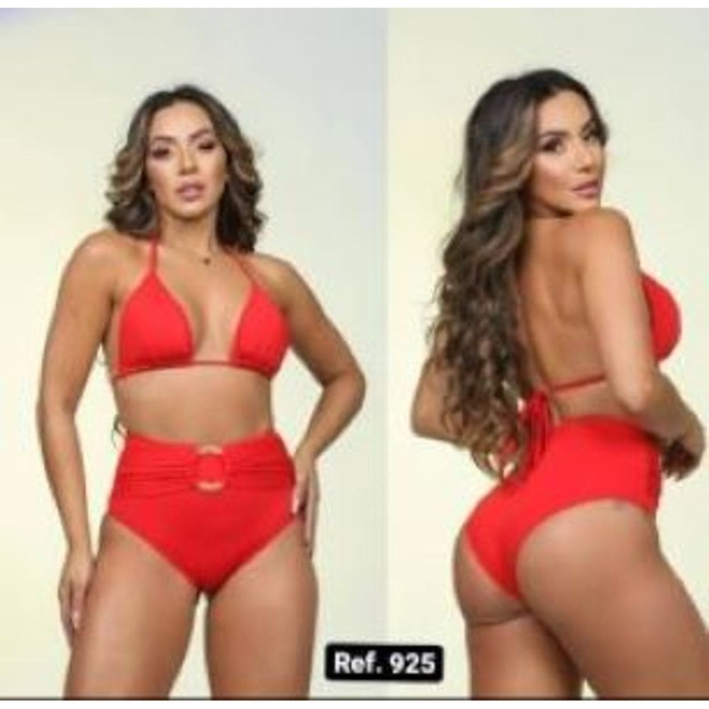 Biquini cortininha com calcinha cintura alta