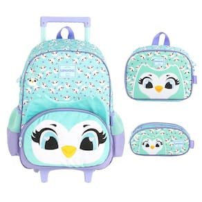 Kit Mochila Sem Alça Lancheira Estojo Luxcel Coruja Verde