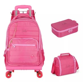 Kit Mochila de Rodinhas 360 + Lancheira + Estojo - Barbie Fashion Pink