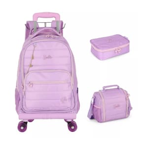 Kit Mochila de Rodinhas 360 + Lancheira + Estojo - Barbie Fashion Lilás