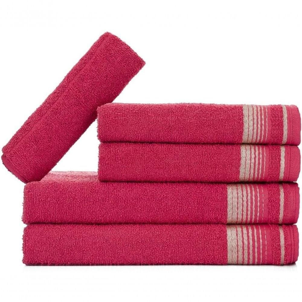 Jogo De Toalhas Luxury Soft Beka Banho + Rosto + 1 Piso Luxo Cereja