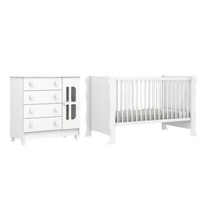 Quarto De Bebê Berço Mini Cama Raissa Cômoda Infantil 4 Gavetas Com Fraldário Branco Carolina Baby