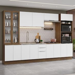 Armário De Cozinha Completa 340cm Rustic/branco Stella Madesa 01 Rustic/branco