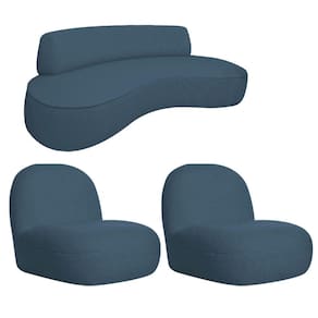 Sofá Curvo 140cm 2 Lugares E 2 Poltrona Amsterdã Linho Adj Decor Azul Royal