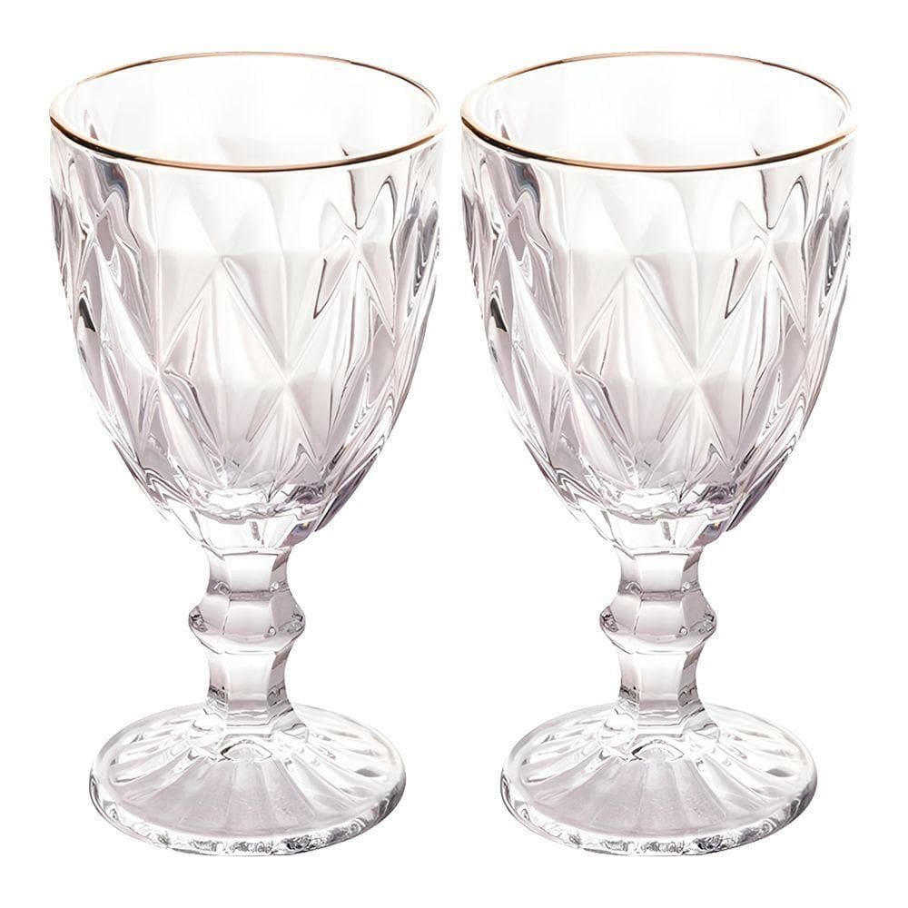Jogo 2 Taças De Vidro Com Borda Dourada Diamond Cor Transparente água 300ml Class Home