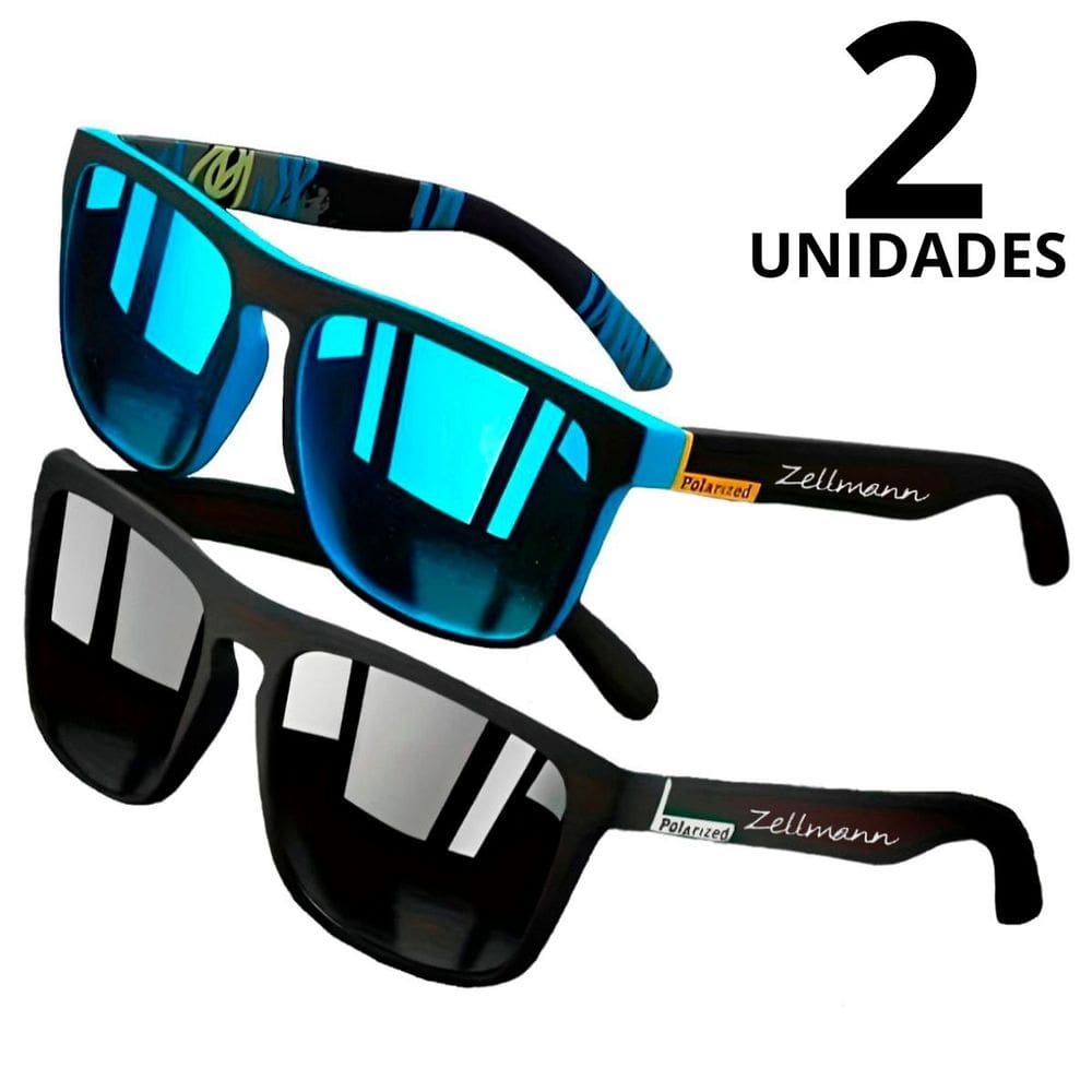 Kit Óculos Masculino De Sol Polarizado Azul + Preto Moderno Com Proteção UV