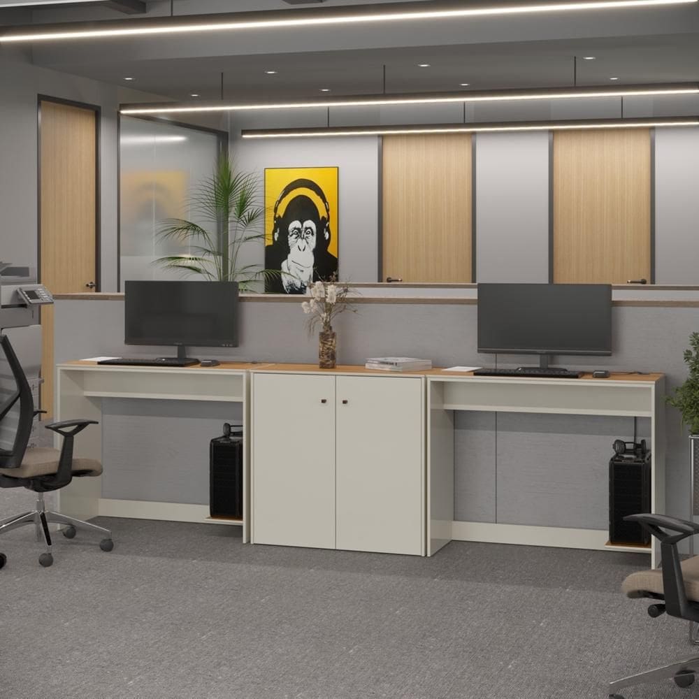Conjunto de Escritório 3 Peças Smart Office 2 Mesas e 1 Aparador Buffet