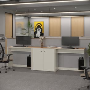 Conjunto de Escritório 3 Peças Smart Office 2 Mesas e 1 Aparador Buffet