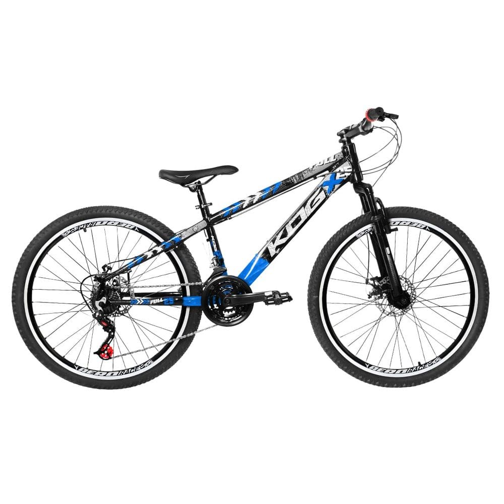 Bicicleta Freeride Aro 26 Flay KOG 18v Freio a Disco Suspensão Dianteira Preto Azul