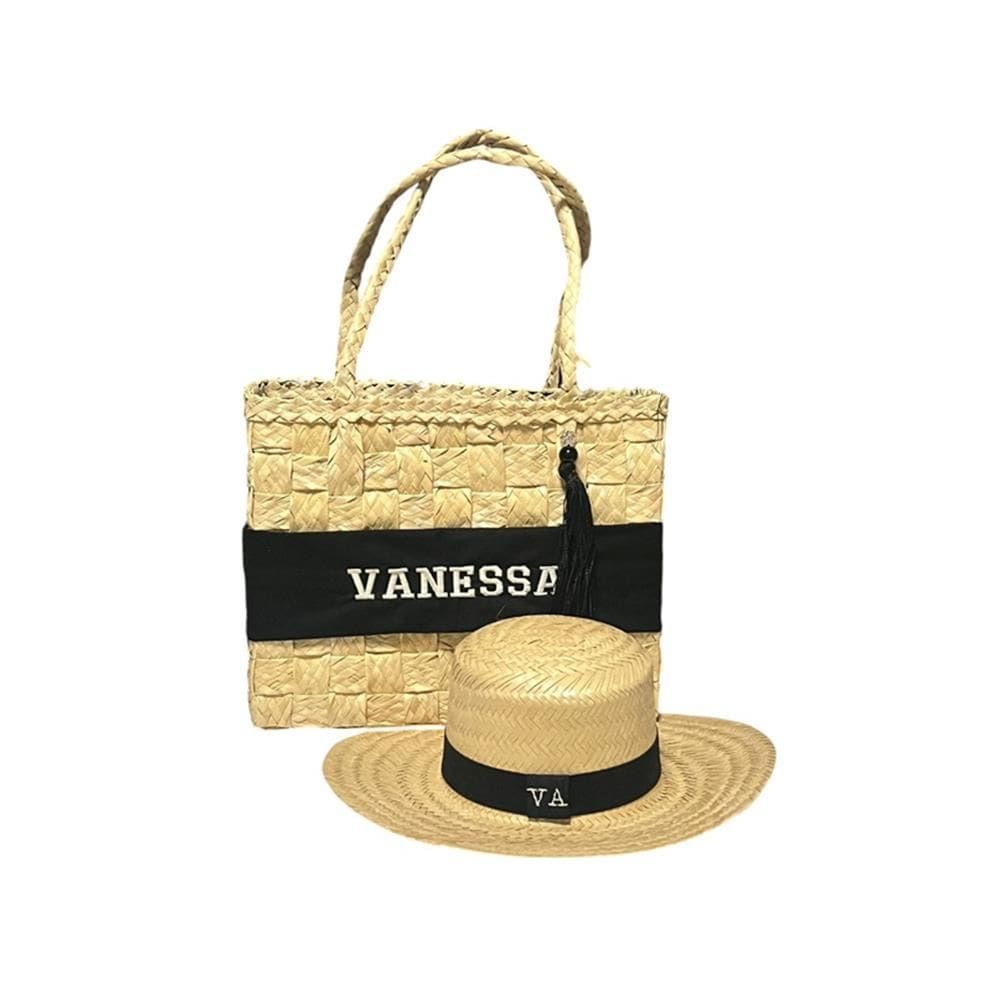 Kit Bolsa Sacola + Chapéu Palha Bordado Verão Moda Praia