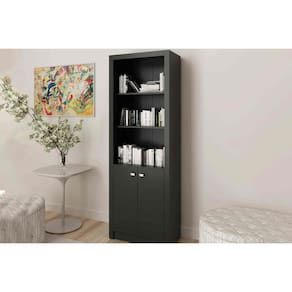 Estante Livreiro Solteiro ME4110 c/ 2 Portas e 3 Prateleiras Preto - Tecno Mobili