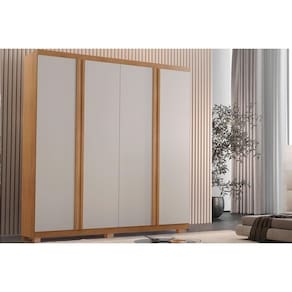 Guarda Roupa Solteiro 4 Portas e 3 Gavetas c/ Pés Gales Naturale/Off White - Rufato