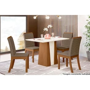 Sala de Jantar Completa Orus c/ Tampo Madeirado 120x80cm e 4 Cadeiras Isa Nature/Off White - Suede Marrom - Henn