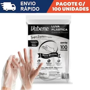 Luva Plástica Transparente - 100 unidades - Tamanho Único - Vabene