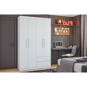 Guarda Roupa Solteiro 4 Portas e 2 Gavetas Zeus Branco - Lopas