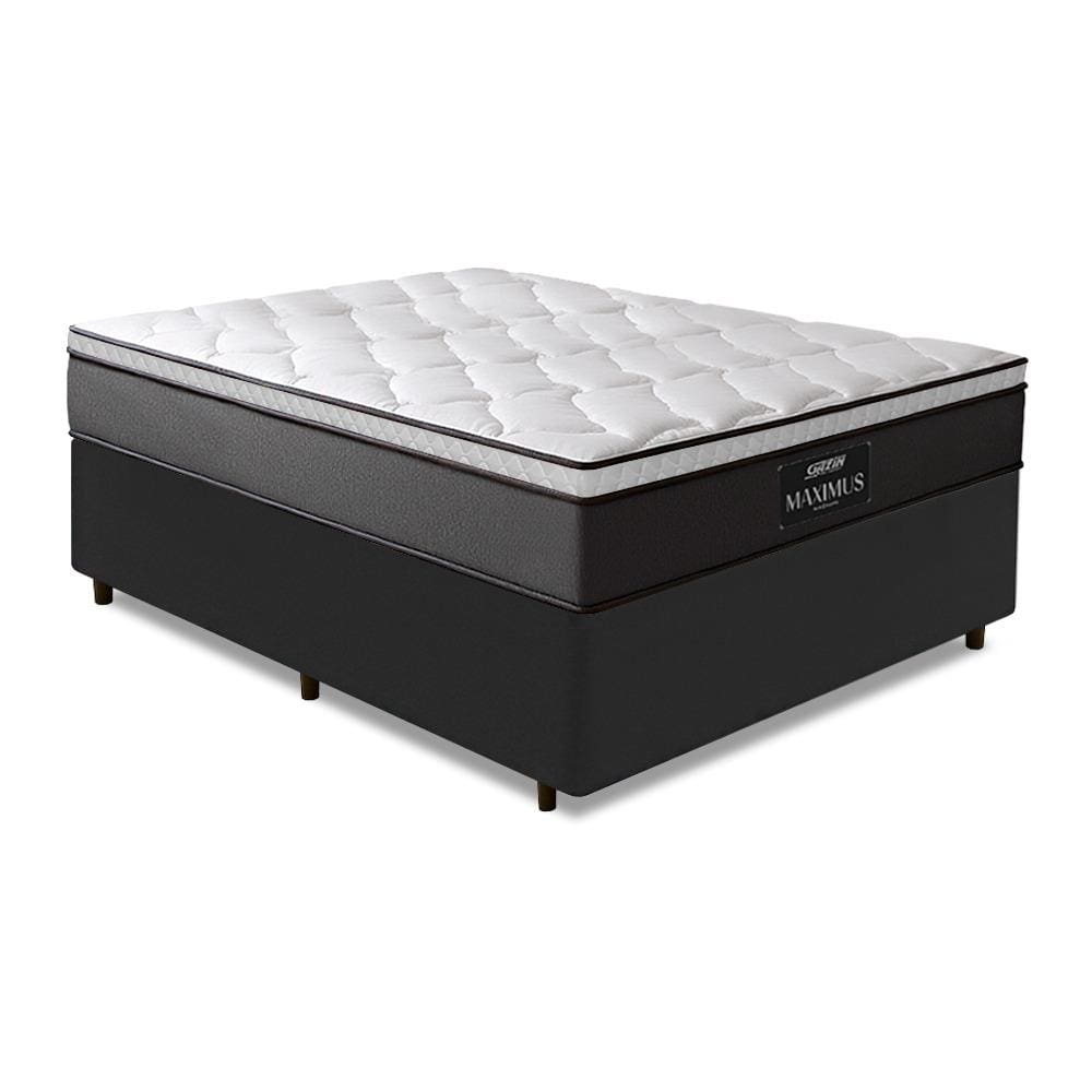 Cama Box Casal Queen Colchão Gazin Maximus Molas Ensacadas 158x198x62cm Cinza / Preto - Suporta até 120Kg por Pessoa