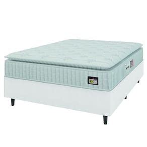 Cama Box Casal Queen Colchão Espuma D33 Pillow Top Van Gogh 158x198x62cm Branco Hellen - Suporta Até 120 Kg Por Pessoa