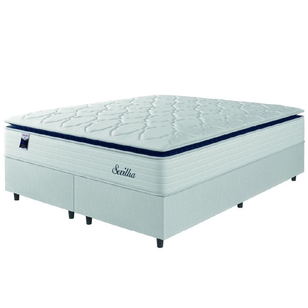 Cama Box Casal Queen Colchão Molas Ensacadas Com Pillow Sevilha 158x198x71cm Branco/Cinza Hellen