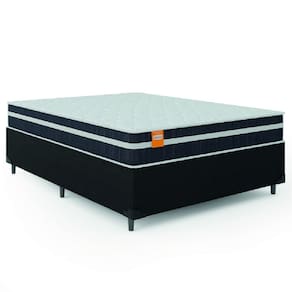Cama Box Casal Queen Colchão Molas Qatar 158x198x60cm Branco / Preto - Suporta até 200 Kg Por Pessoa