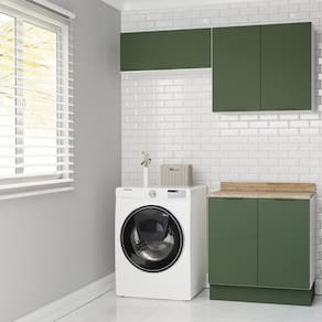 Lavanderia Modulada 3 Peças 2 Armários Aéreos 4 Portas 1 Balcão Ipanema Cabecasa Madeiramadeira Verde Folha