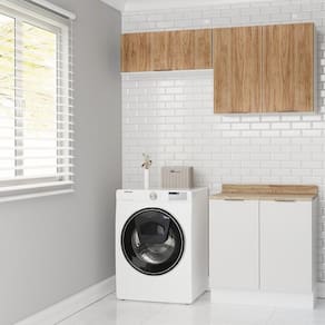 Lavanderia Modulada 3 Peças 2 Armários Aéreos 4 Portas 1 Balcão Ipanema Cabecasa Madeiramadeira Branco/Acácia