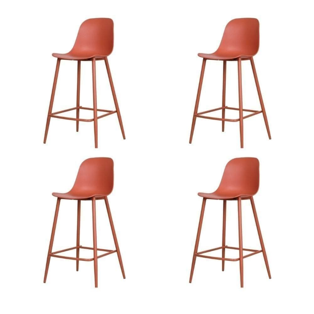 Kit 4 Banquetas Altas Miami Abi Fratini 101,50 Cm (altura) Polipropileno Terracota Base Aço Pintado
