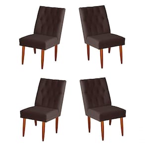 Jogo 04 Cadeiras De Jantar Estofada Cozinha Paris Suede Marrom Eli Móveis
