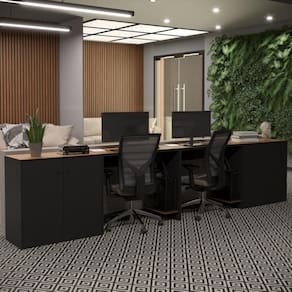 Conjunto De Escritório 4 Peças Smart Office 2 Mesas E 2 Aparador Buffet - Preto E Cedro
