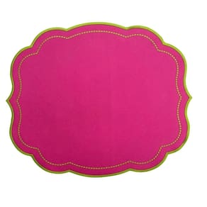 Lugar Americano Impermeável Pink Com Bordado Verde