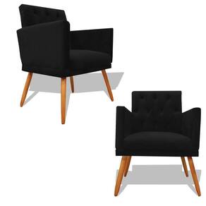 Kit Decorativo Duas Poltrona Nina Retro Pés Palito Suede Preto Com Roda Pé Eli Móveis