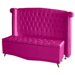 Kit Cabeceira De Cama Box E Calçadeira Baú Luxo Casal 140 Cm Suede Rosa Pink Eli Móveis