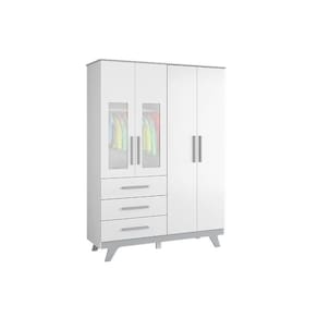 Guarda Roupa Infantil Retrô c/ 4 Portas e 4 Gavetas Branco/Cinza - Peroba