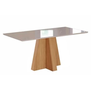 Mesa de Sala Jantar Patricia c/ Tampo Madeirado c/ Vidro 130X80cm Nature/Off White - Cimol