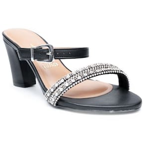 Tamanco Vizzano Fivela Strass Salto Grosso Feminino - Preto