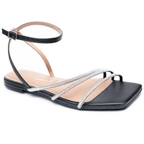 Rasteira Vizzano Tiras Strass Feminina - Preto