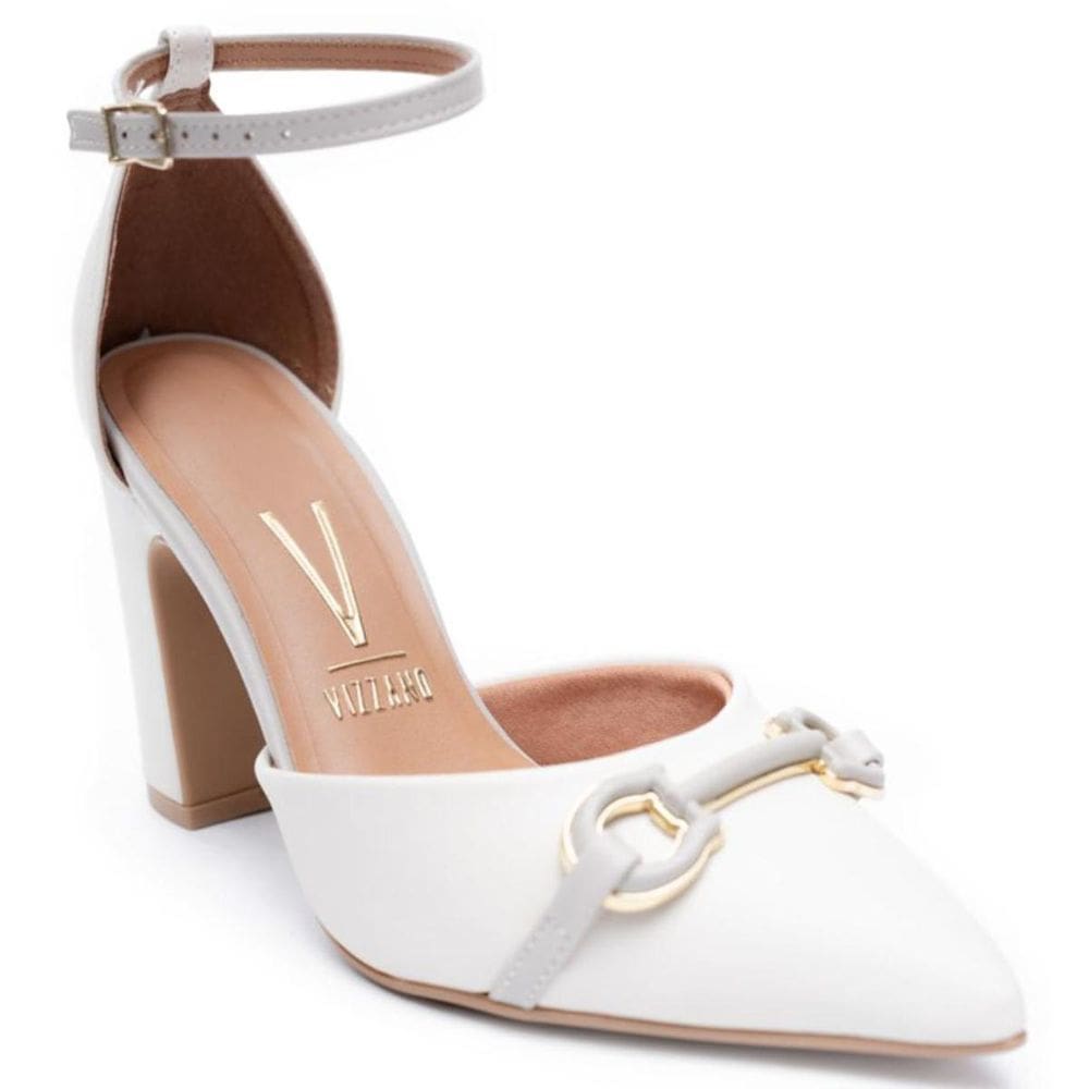 Scarpin Vizzano Salto Grosso Detalhe Feminino - Off White
