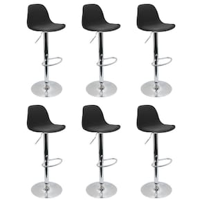 Conjunto 6 Banquetas Joly Eames Base Giratória Cromada Movescan Preta