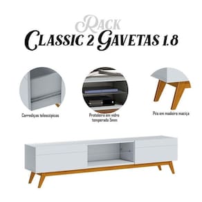 Rack Bancada Ambiente Classic 2 Gavetas 1.8 Branco Acetinado - Imcal