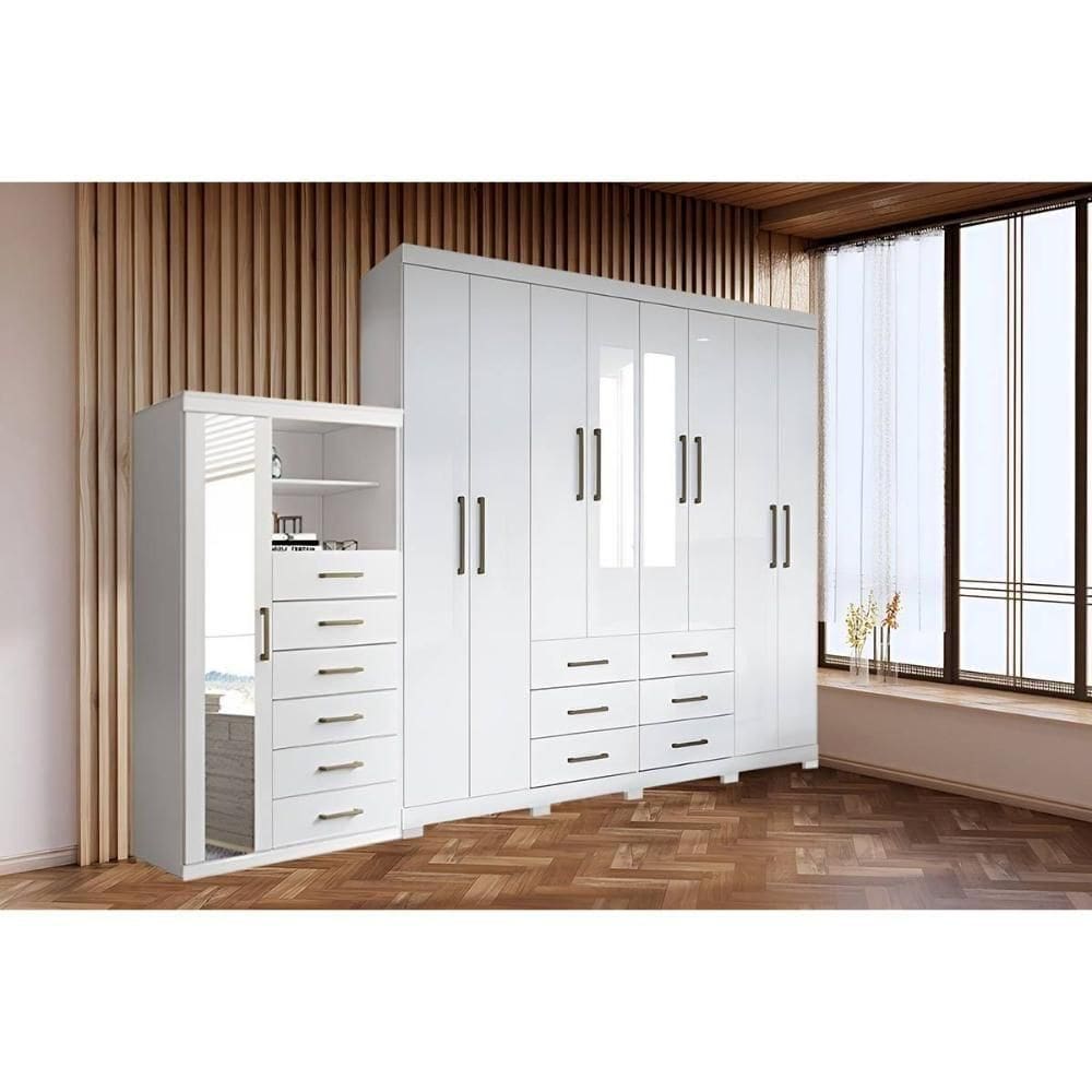 Guarda Roupa 2 Peças 1 Guarda Roupa + 1 Cômoda QC141 Branco Santos Andirá