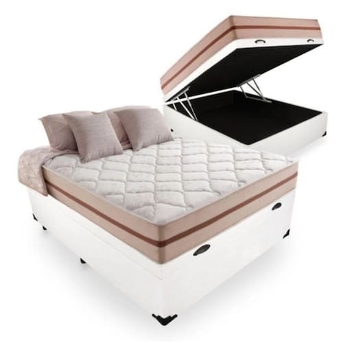 imagem-Cama Box Baú Casal Tecido Sintético Branco com Colchão Pillow Angel - Bello Box - Molas Ensacadas 62x138x188