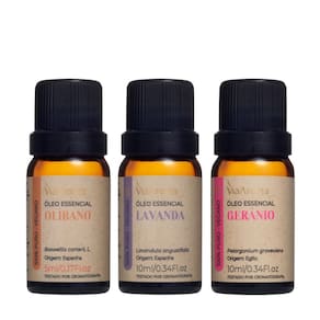 Kit 3 Óleo Essencial Puro - Gerânio, Olibano e Lavanda